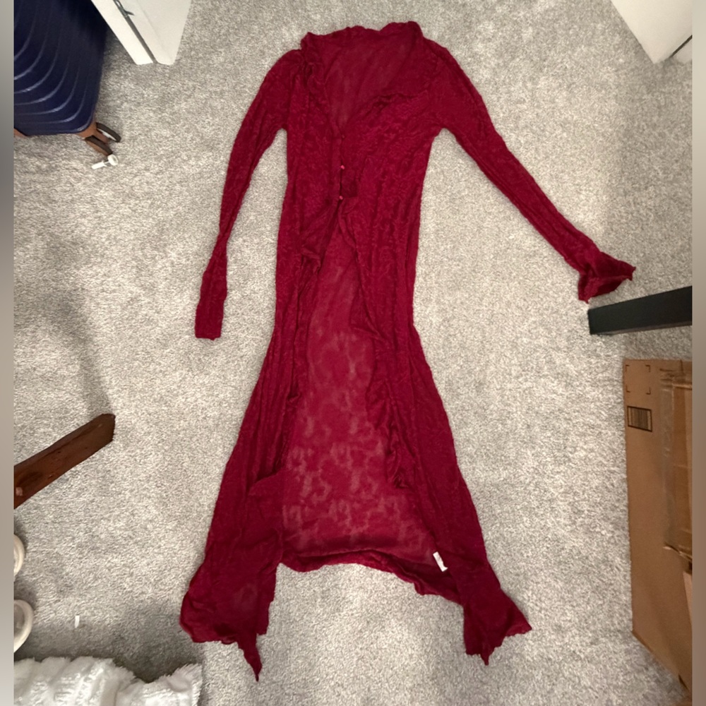 Shein red lacy cardigan dress